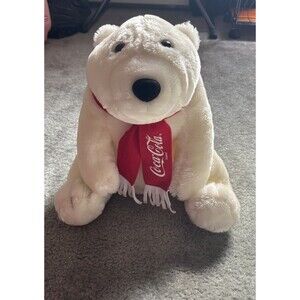 Coca Cola Brand 1993 Plush Polar Bear Wearing Red Scarf 14 Inches Winter Holiday